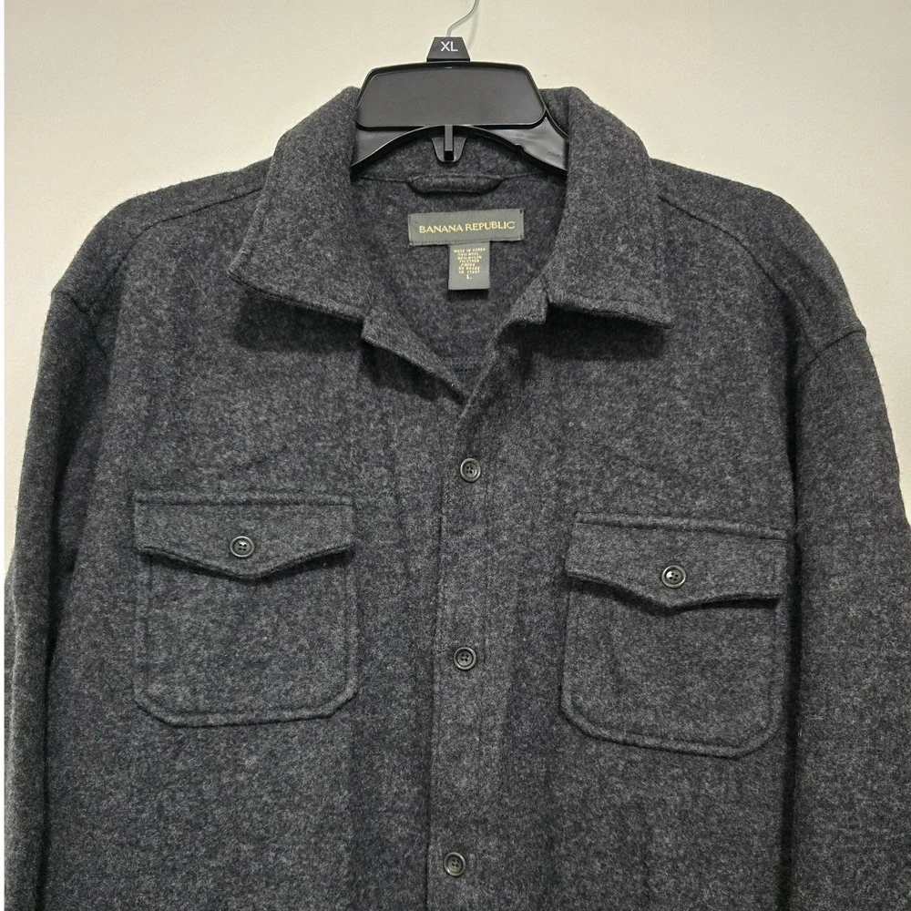 Banana Republic Wool Blend Shirt Jacket Mens SZ L Gray Shacket Heritage Layering